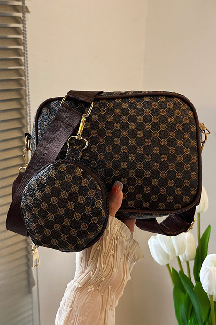 Schultertasche aus PU-Leder mit Karomuster und Münzbörse