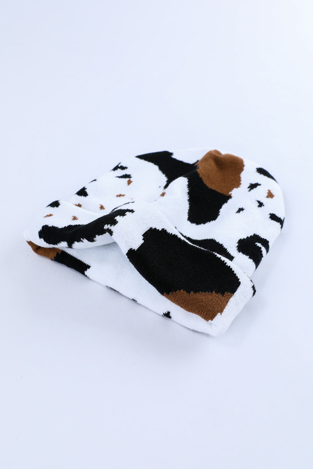 Warme Beanie-Mütze mit Kuhflecken-Print