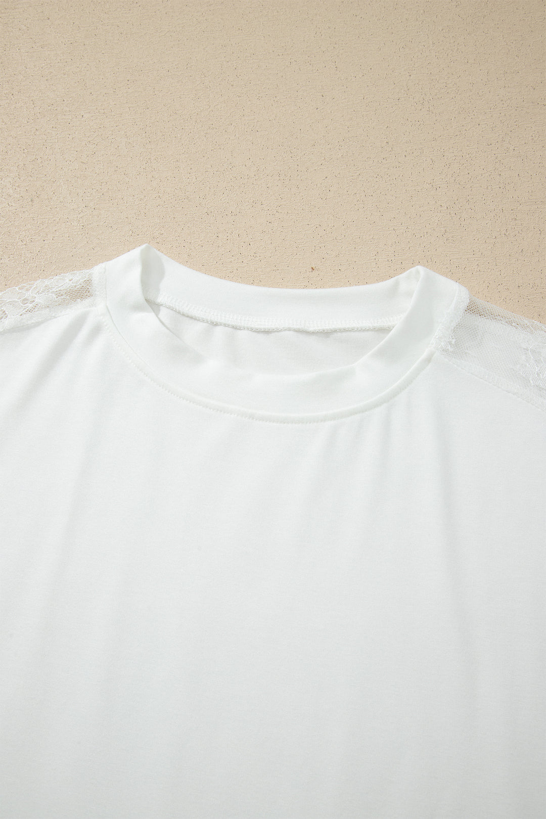 White Lace Patchwork Round Neck Long Sleeve Top