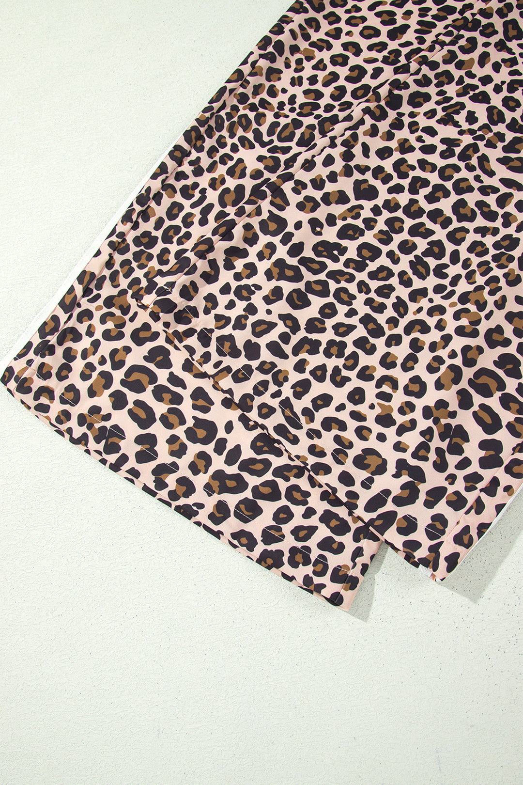 Beige Leopard Print Side Striped Detail Casual Wide Leg Pants