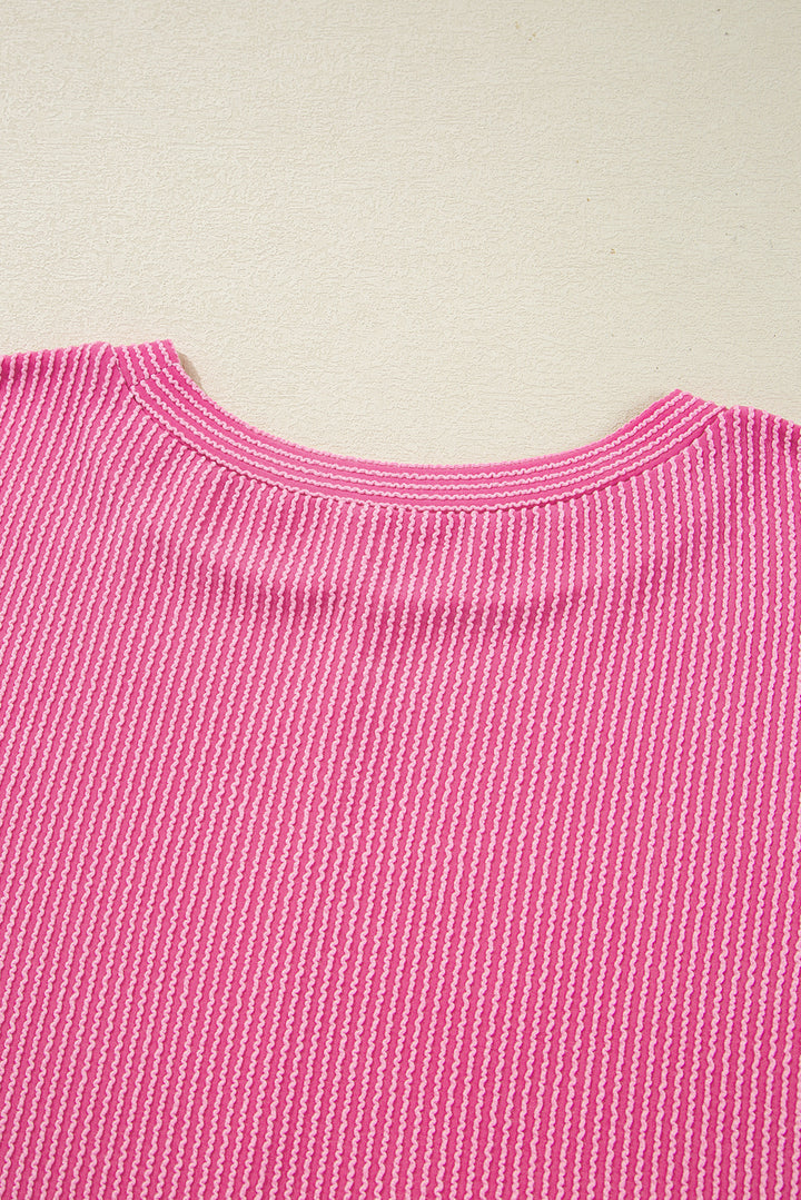 Bonbon Spiral Ribbed Exposed Seam Detail Plus Size Long Sleeve Top