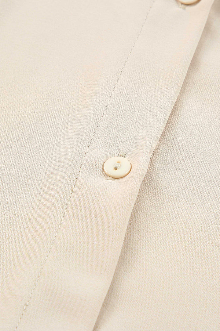 Khaki Ruffle Short Sleeve Button Up Shirt