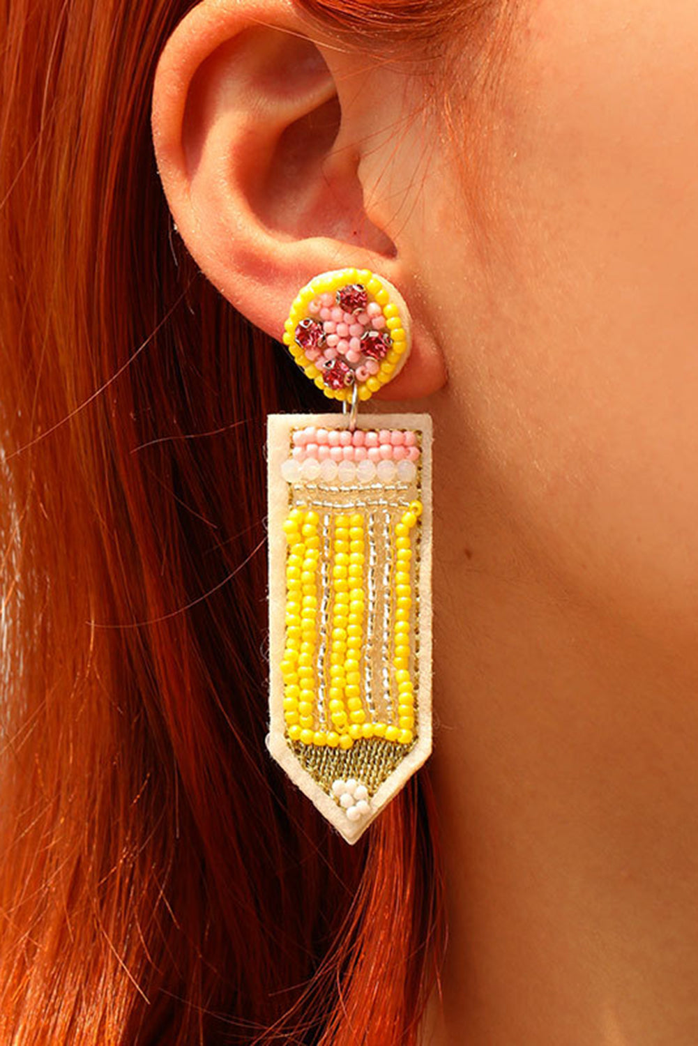 Boucles d'oreilles crayon perlées pour enseignant