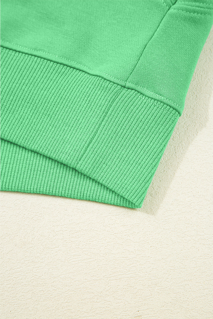 Bright Green Drop Shoulder Puff Sleeve Crop Pullover Drawstring Wide Leg Pants Set