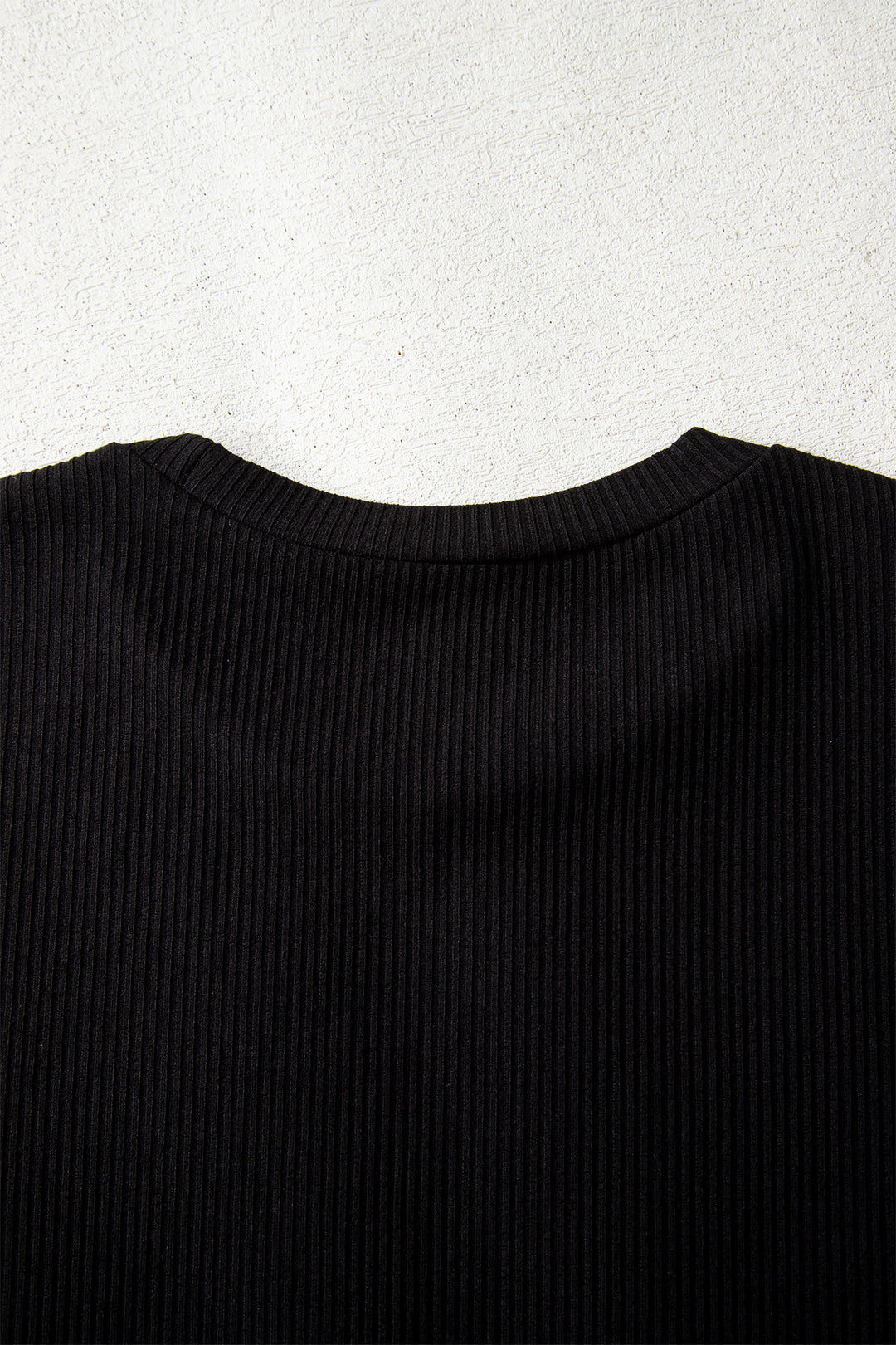 Dearlovers Black Ribbed Long Sleeve Crew Neck Solid Color Bodysuit