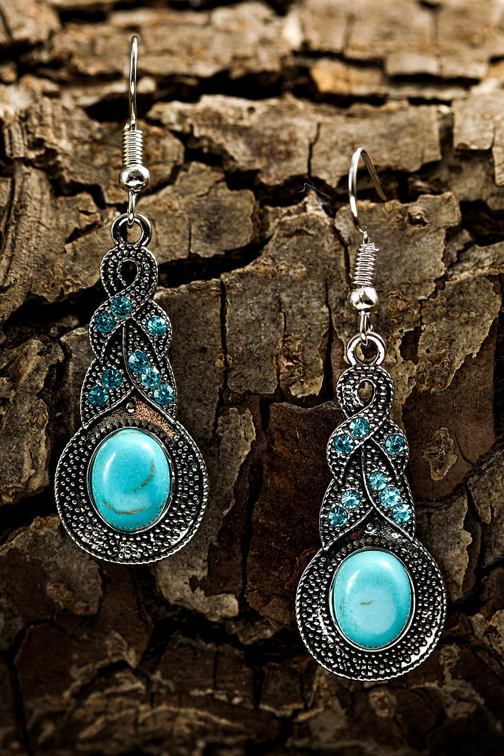 Western Turquoise Rhinestone Inlay Dangle Earrings