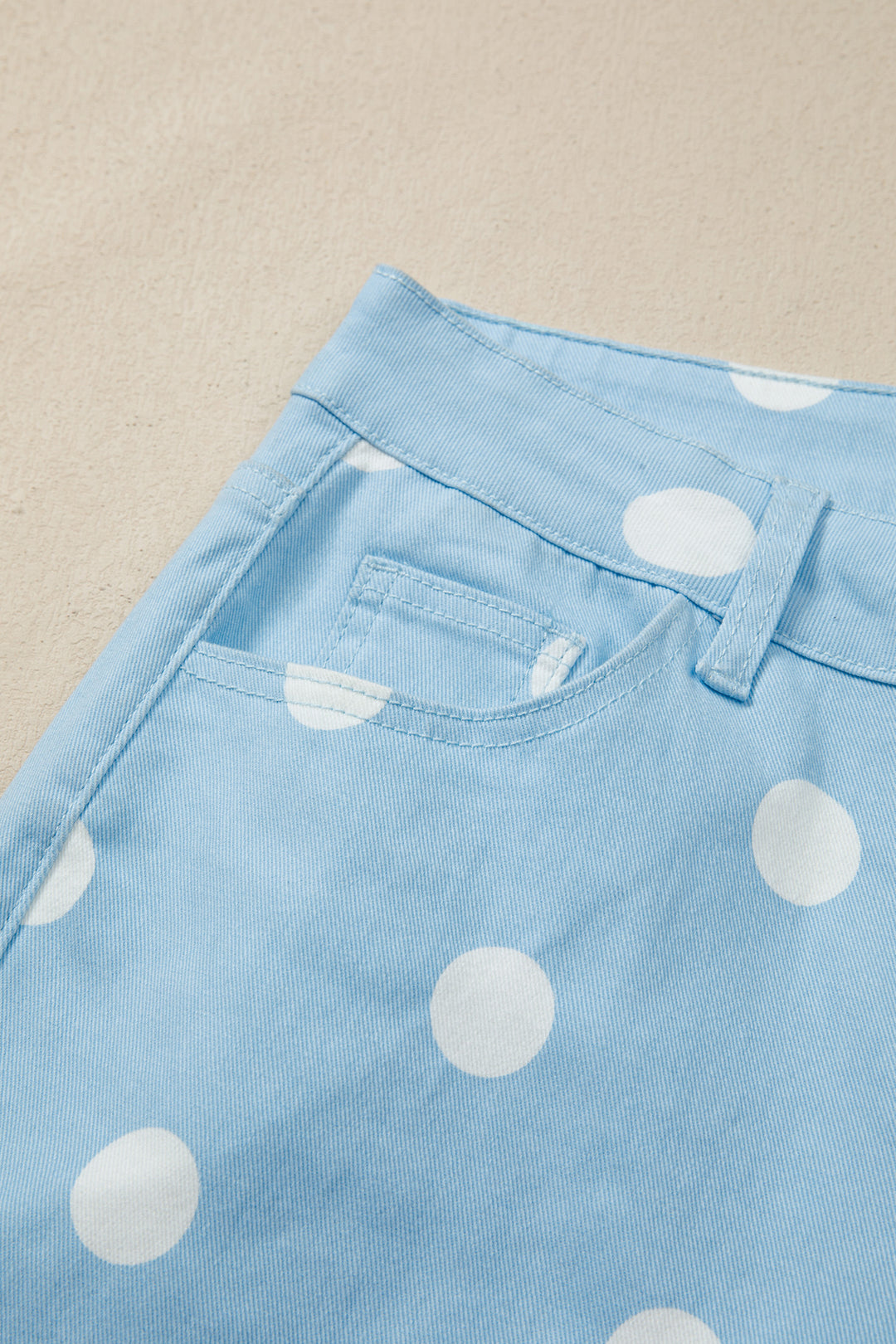 Sky Blue Polka Dot Print Raw Hem Shift Jeans