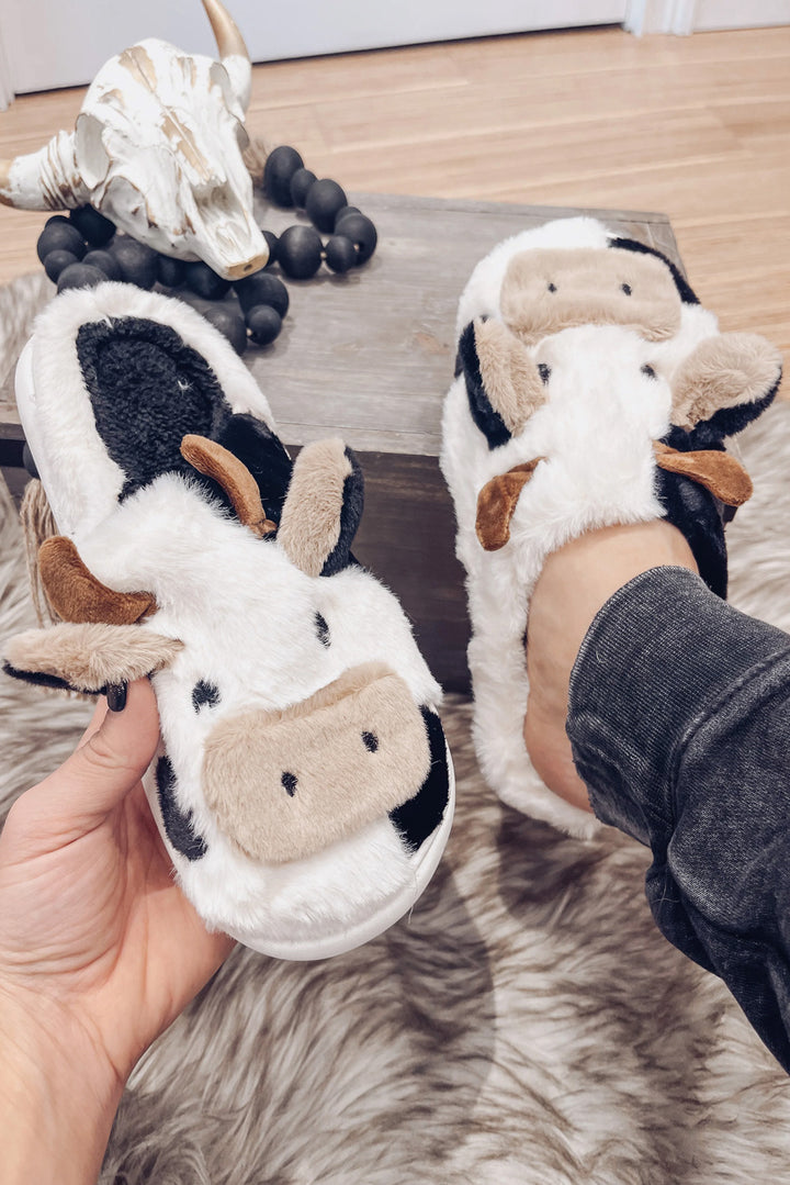 Chaussons en peluche motif vache et animaux de dessin animé