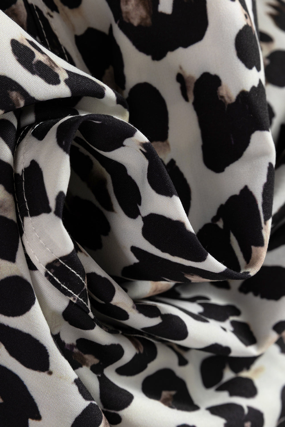 Button Striped Collar Leopard Print Long Sleeve Flared Dress