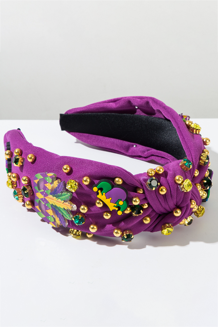Bandeau large noué en perles et strass Mardi Gras