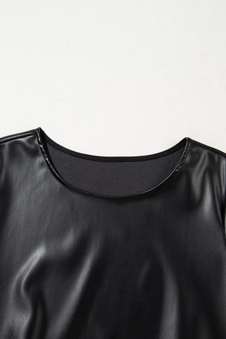 Faux Leather Loose T-shirt Dress