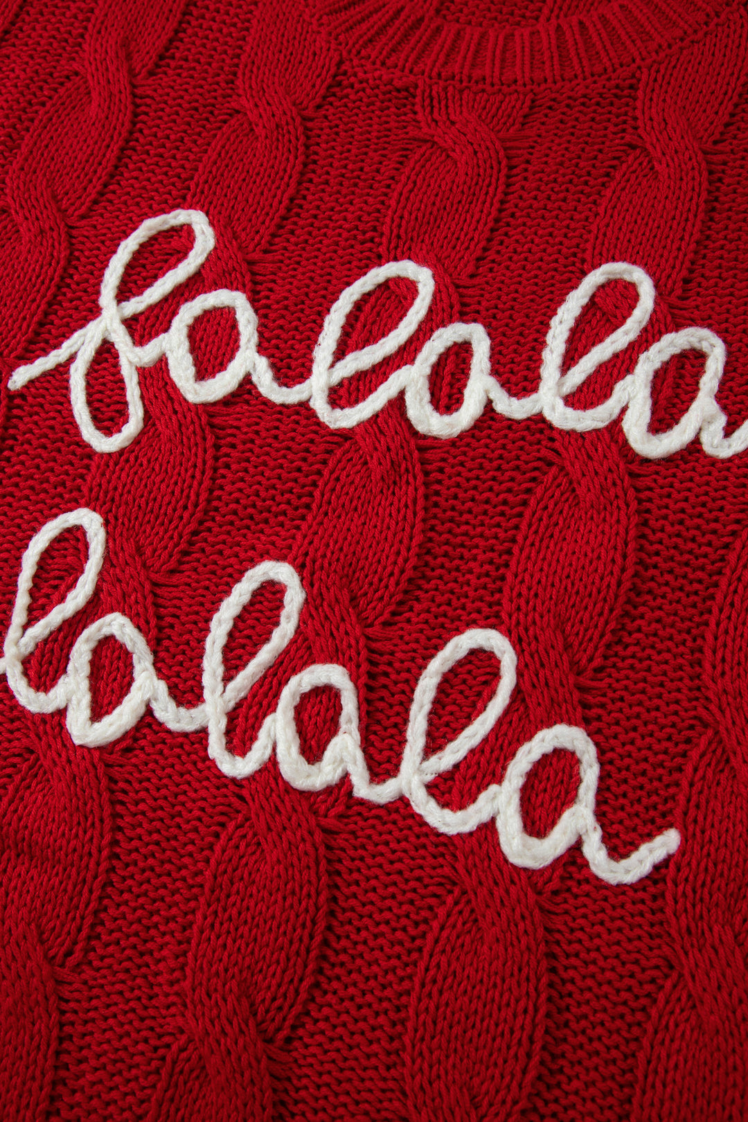 Fiery Red Falala Cable Knit Christmas Dropped Shoulder Pullover Sweater