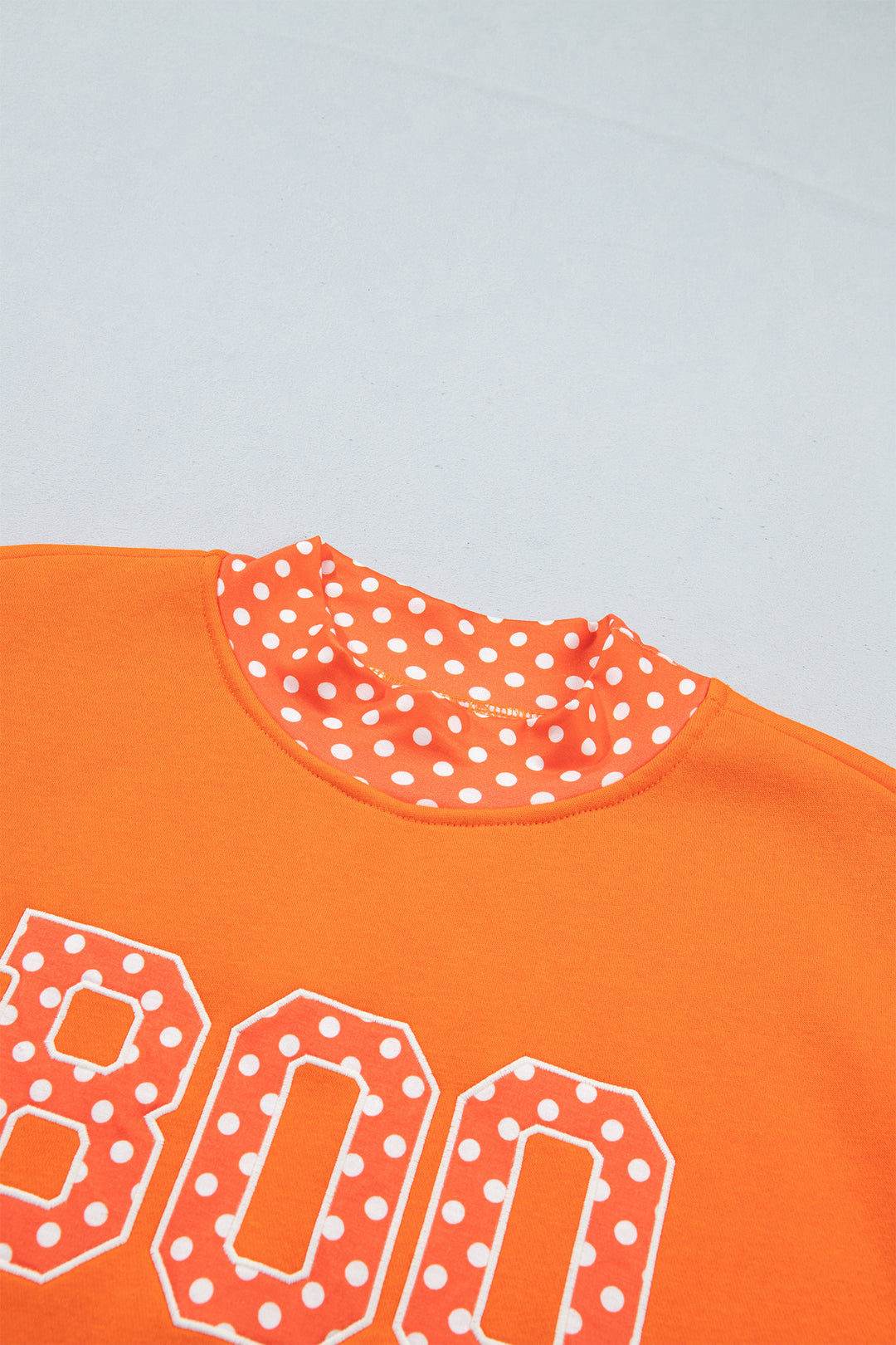 Grapefruit Orange Polka Dot Letter Print Contrast Trim Mock Neck Sweatshirt