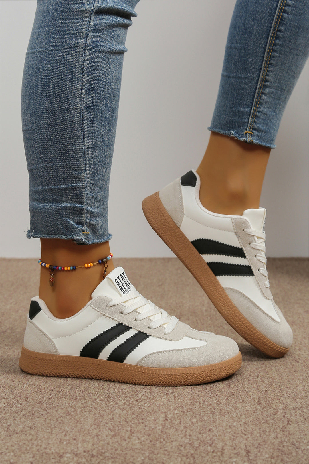 Varsity Color Block Patchwork PU Leather Lace Up Shoes