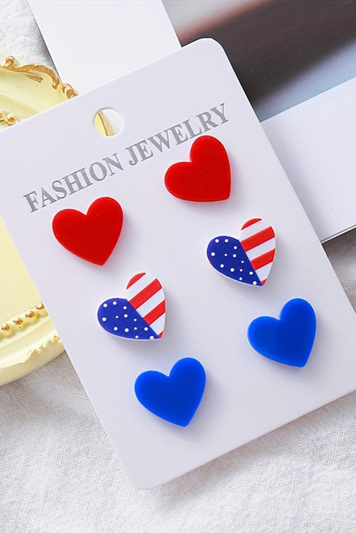 American Flag Print Heart Shape Stud Earrings Set