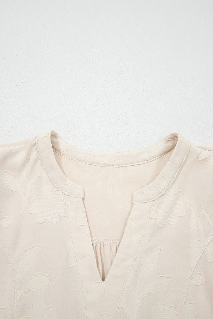 Parchment Long Sleeve Notched Neck Jacquard Tiered Mini Dress