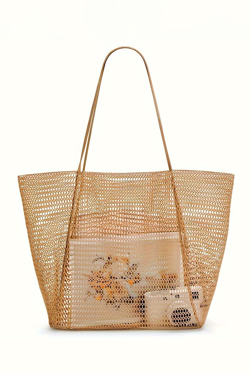 Hollowed Zipped Interior Pocket Nylon Tote Bag