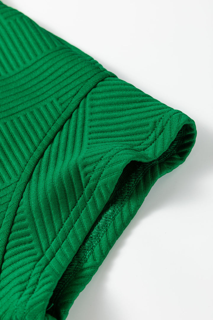 Dark Green Textured Short Sleeve Top and Shorts Set