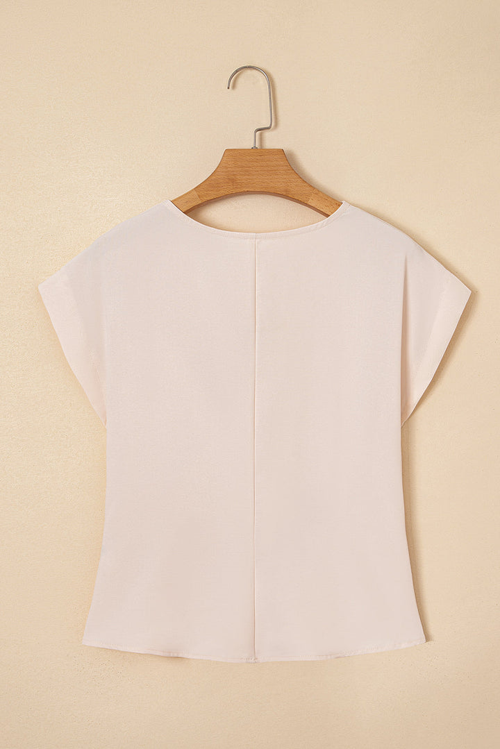 surplice v neck knotted ruched short sleeve peplum blouse