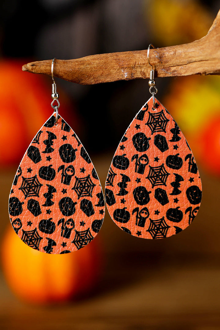Halloween-Ohrhänger mit Kürbis-Spinnennetz und Fledermaus-Print