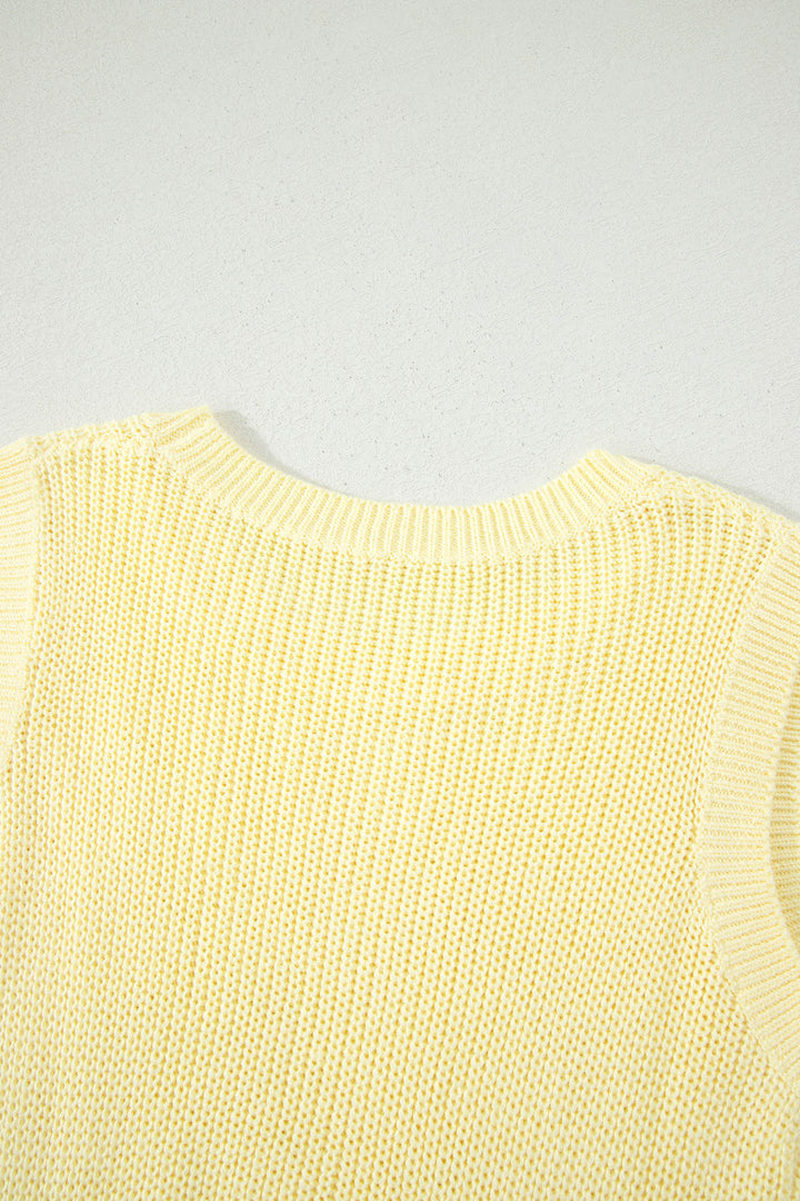 Yellow Cream Solid Color Cropped Knit Knot Back Cutout Sweater Tank