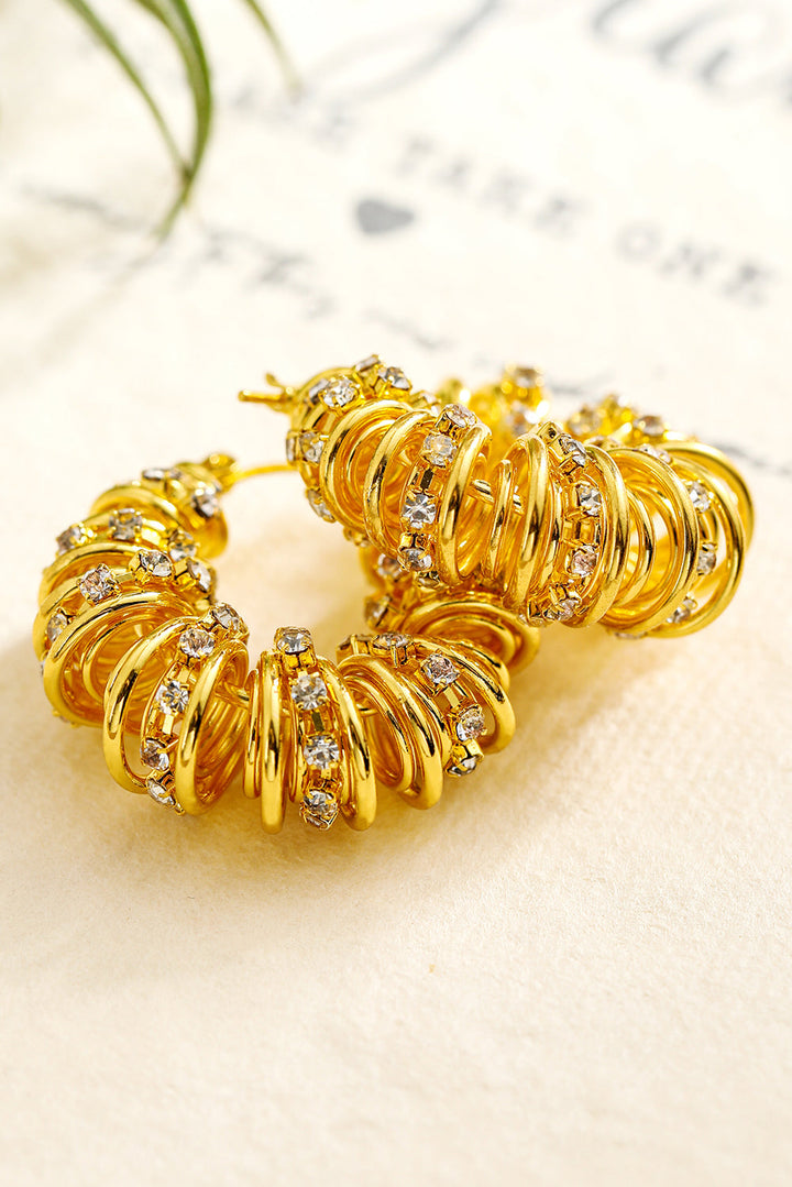 Boucles d'oreilles à crochet en alliage plaqué spirale avec strass