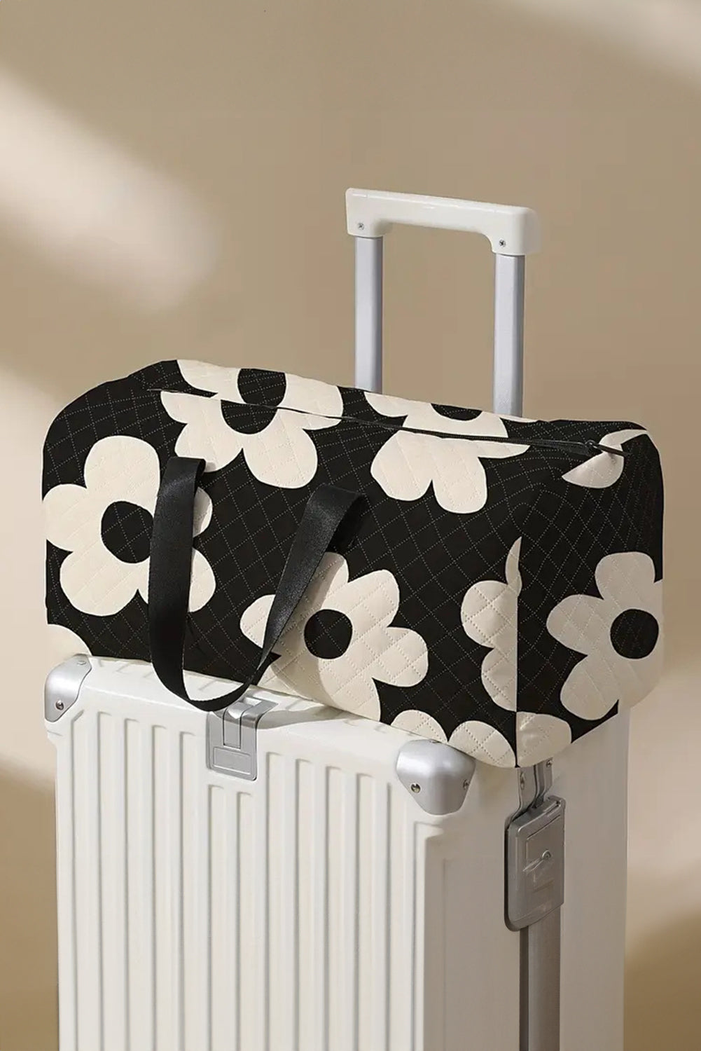 Flower Print Quilted Large Duffel Bag