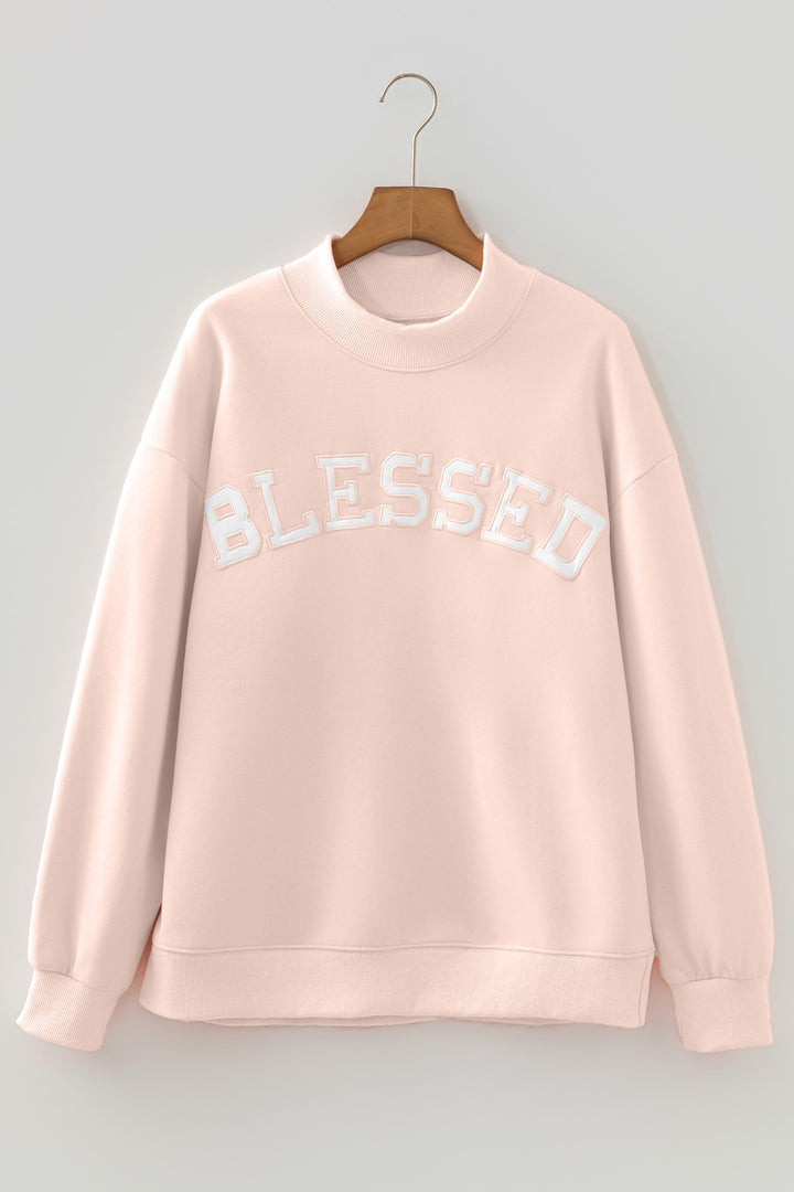 Oversize Blessed Embroidered Mock Neck Sweatshirt
