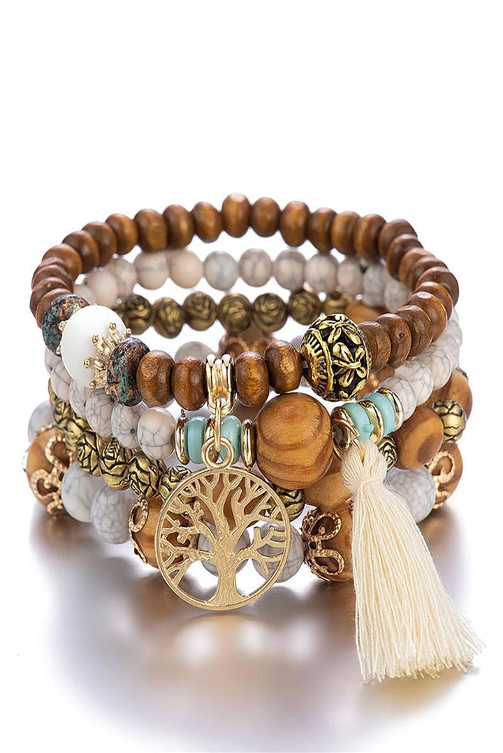 Ensemble de bracelets multicouches à pompons et perles style bohème