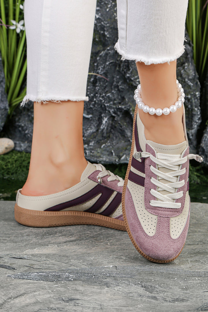 Pink Eyelet PU Leather Patchwork Color Pop Sneakers