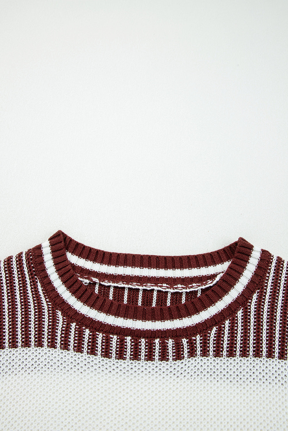 Brown Two Tone Striped Patchwork Drop Shoulder Loose Sweater