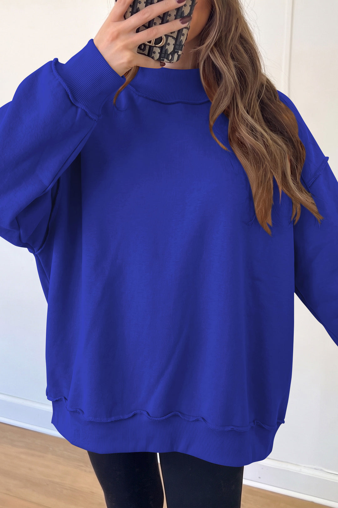 Bluing Oversize Drop Shoulder Reversible Mock Neck Sweatshirt