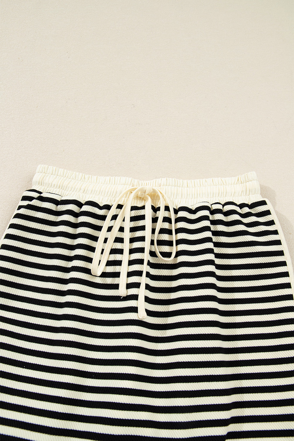 Black Stripe Textured Pullover Top Drawstring Mini Skort Two Piece Dress Set