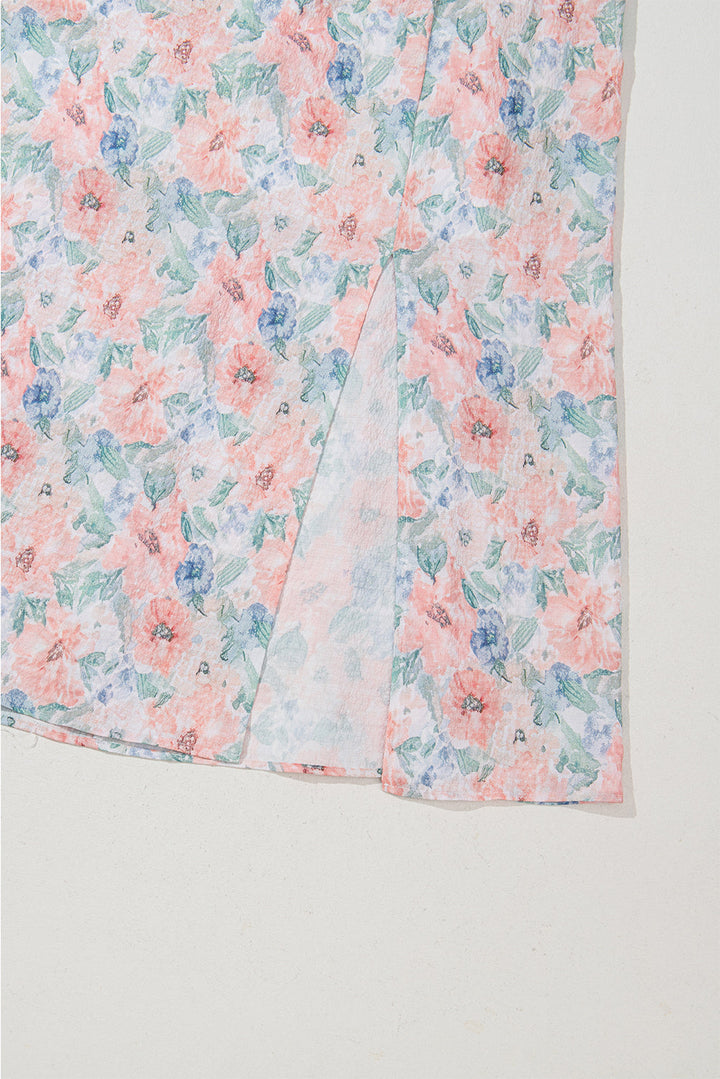 floral print square neck backless long dress with slit
