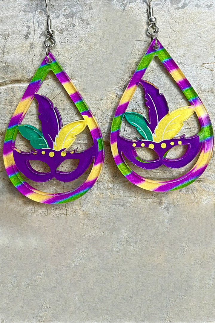 Boucles d'oreilles goutte d'eau masque creux Mardi Gras