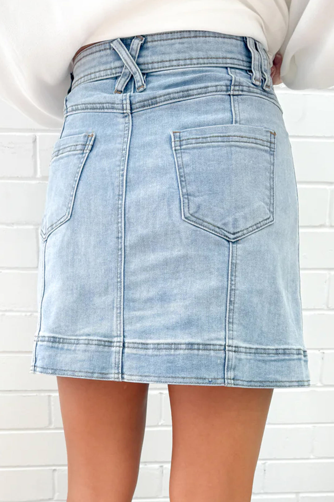 Beau Blue Exposed Seam Detail A-line Denim Mini Skirt