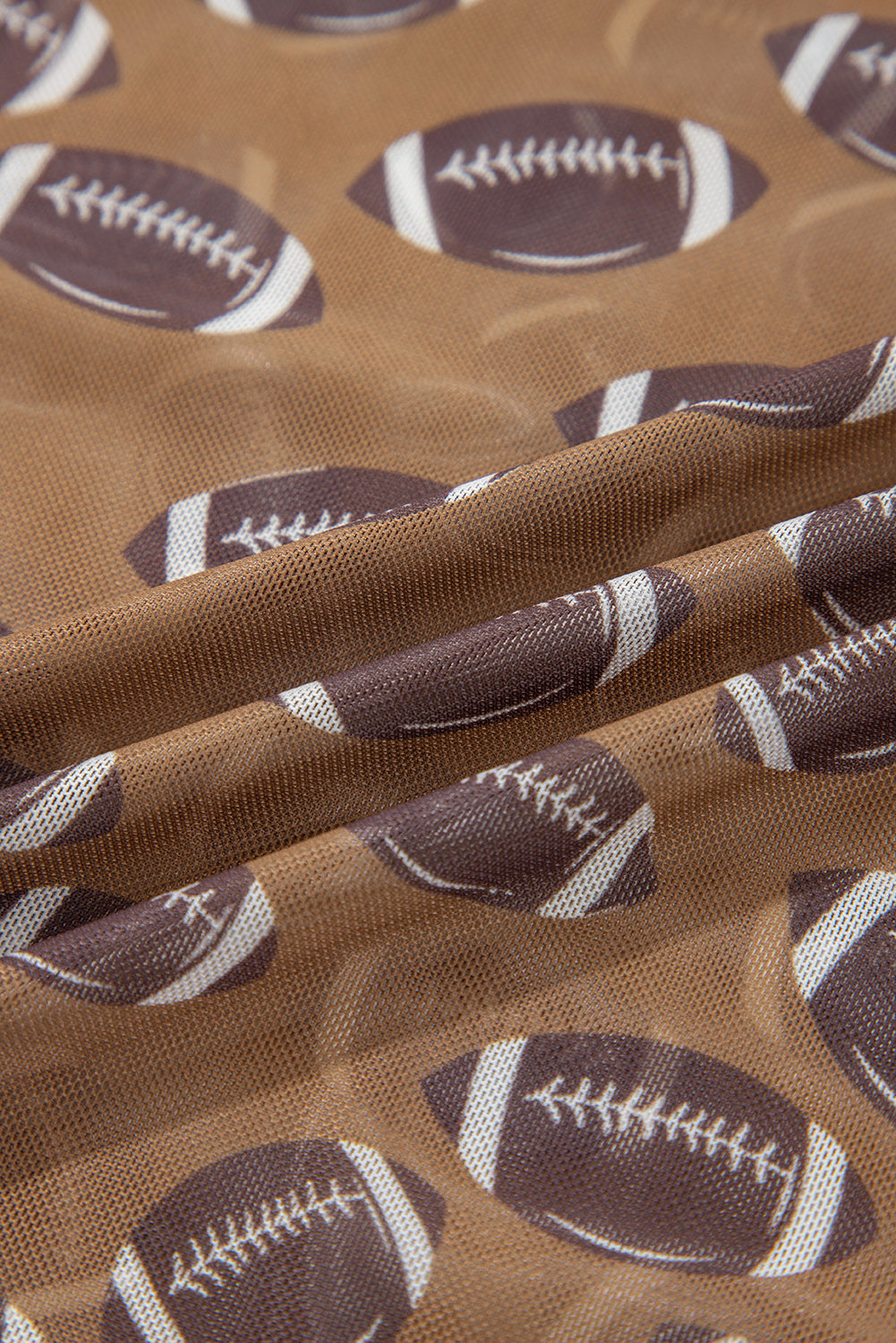 Brown Rugby Game Day Sheer Mesh Long Sleeve Top