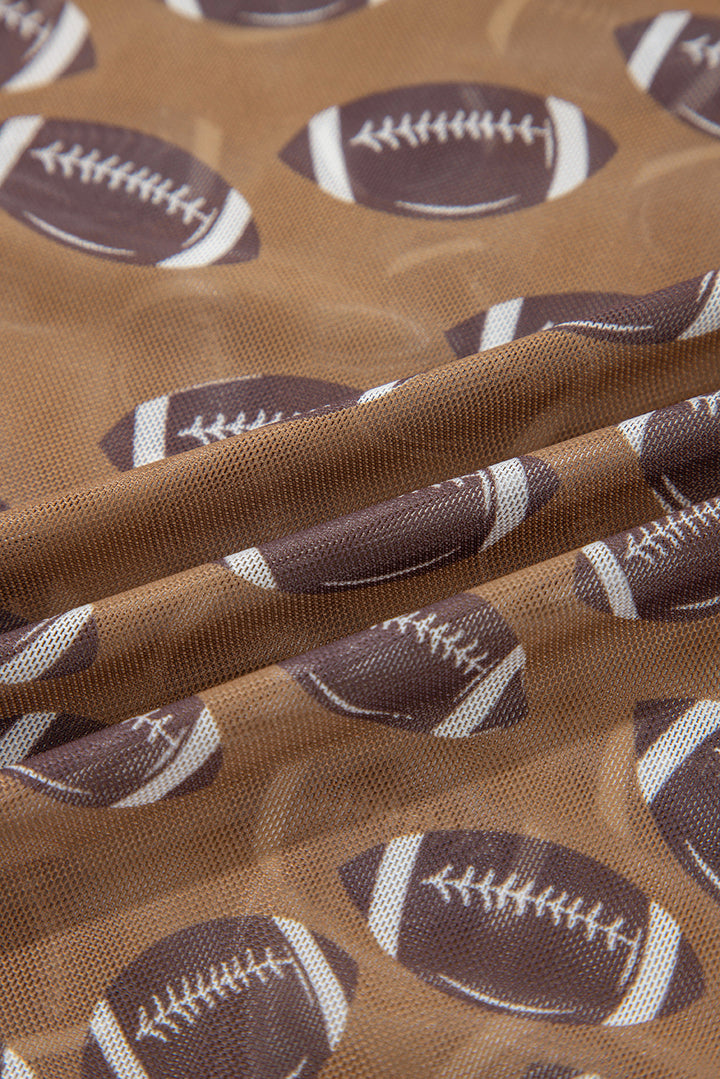 Brown Rugby Game Day Sheer Mesh Long Sleeve Top