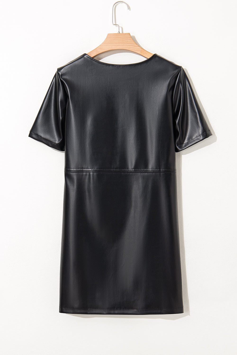 Faux Leather Loose T-shirt Dress