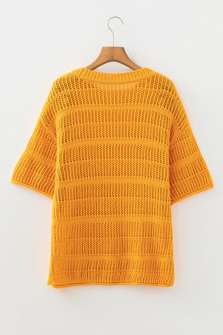 Hollow out Openwork Knit 3/4 Sleeve Sweater