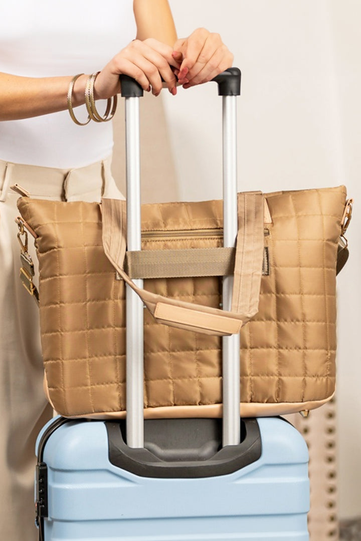 Quiled Patchwork Large Tote Bag and Clutch 2pcs Set