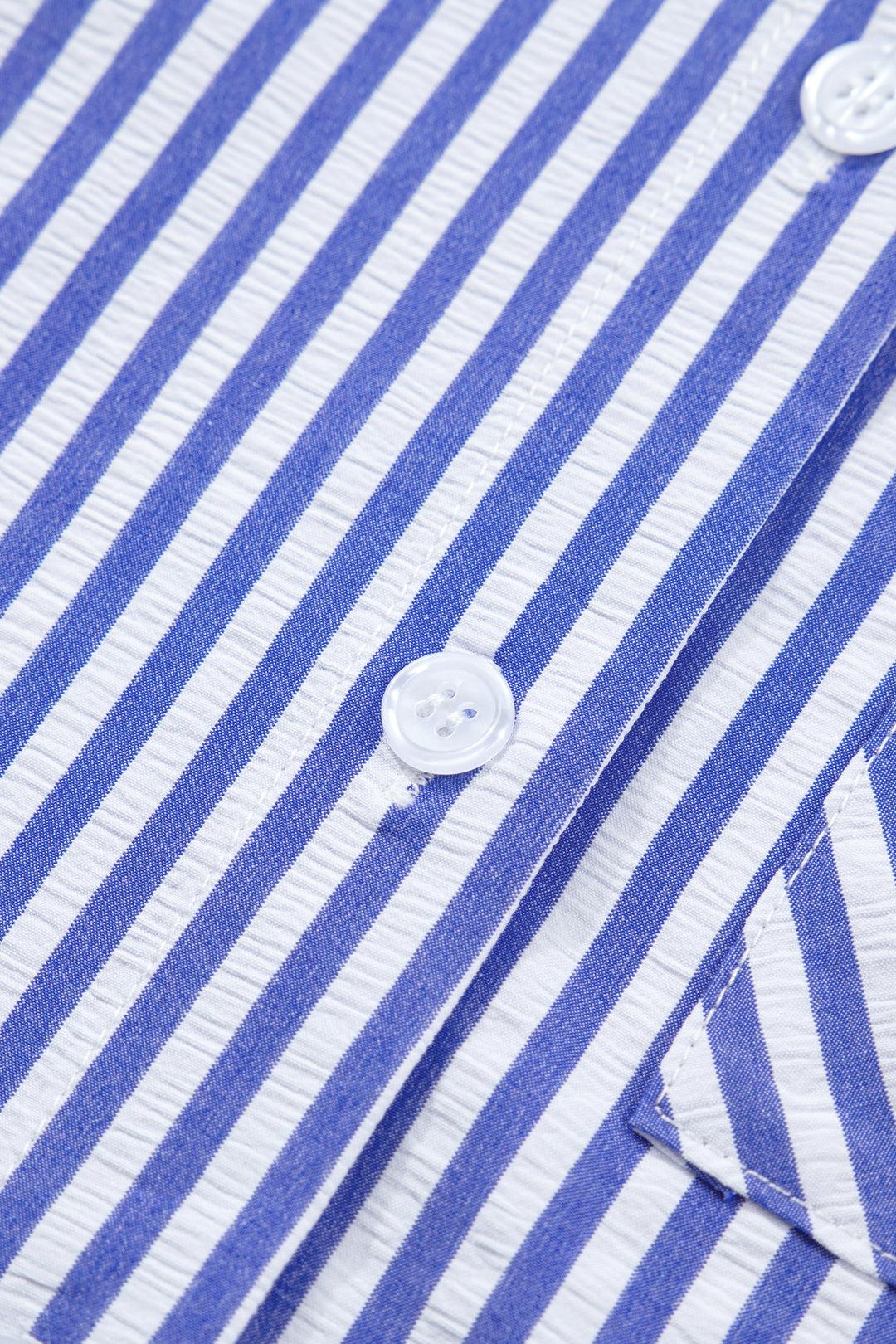 Sky Blue Stripe Lily Floral Embroidered Puff Sleeve Button Down Shirt
