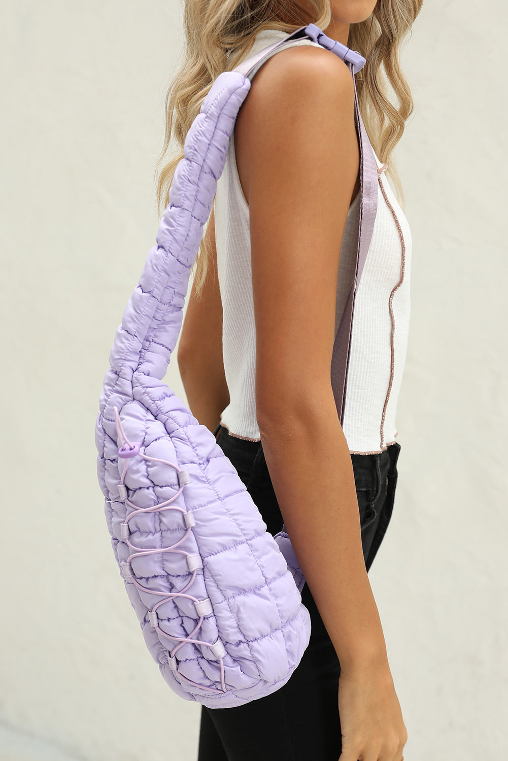 Marshmallow Quilted Drawstring Decor Sling Bag