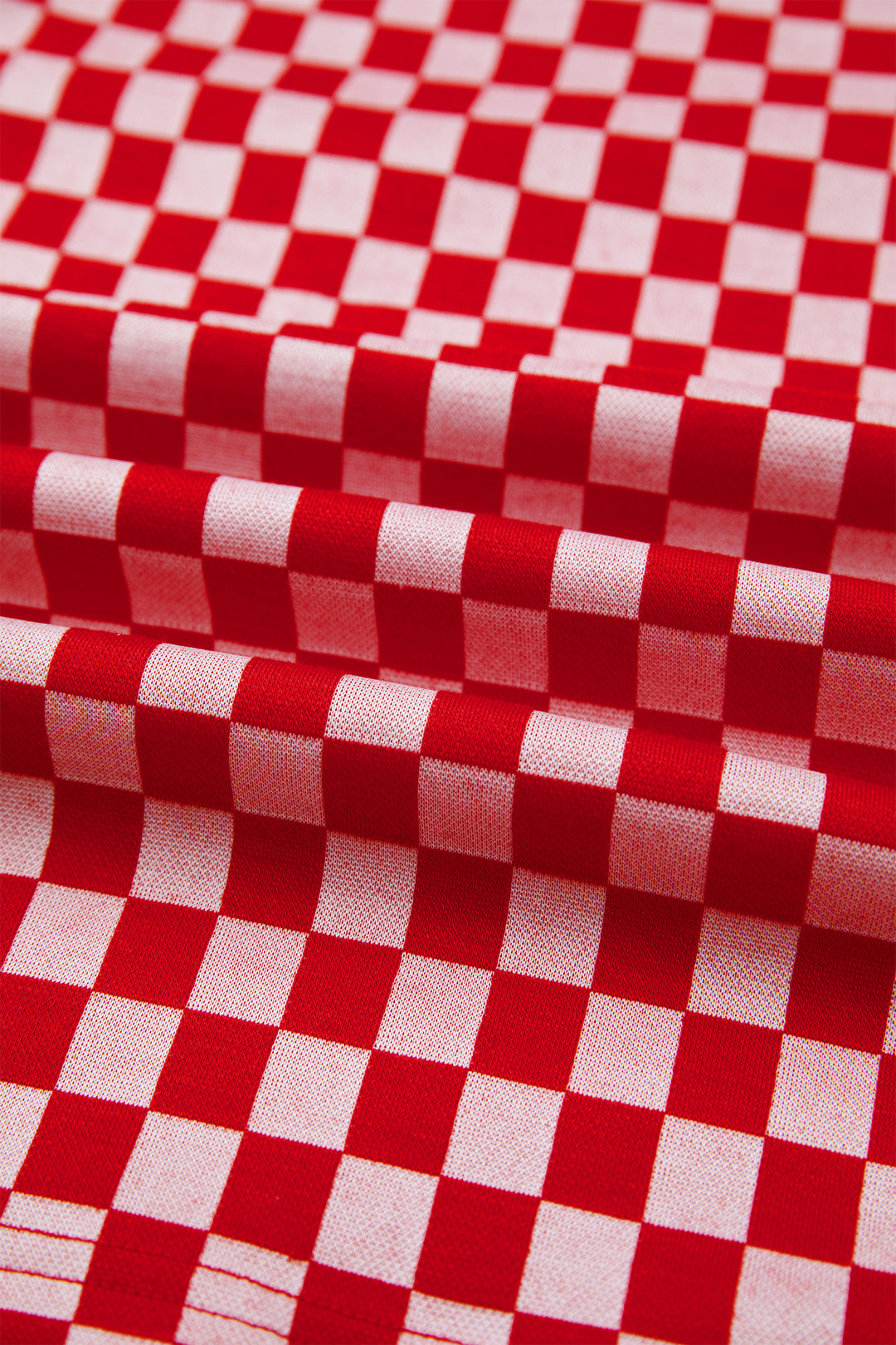Red Checkered Print Ruffle Short Sleeve Contrast Trim Round Neck Top