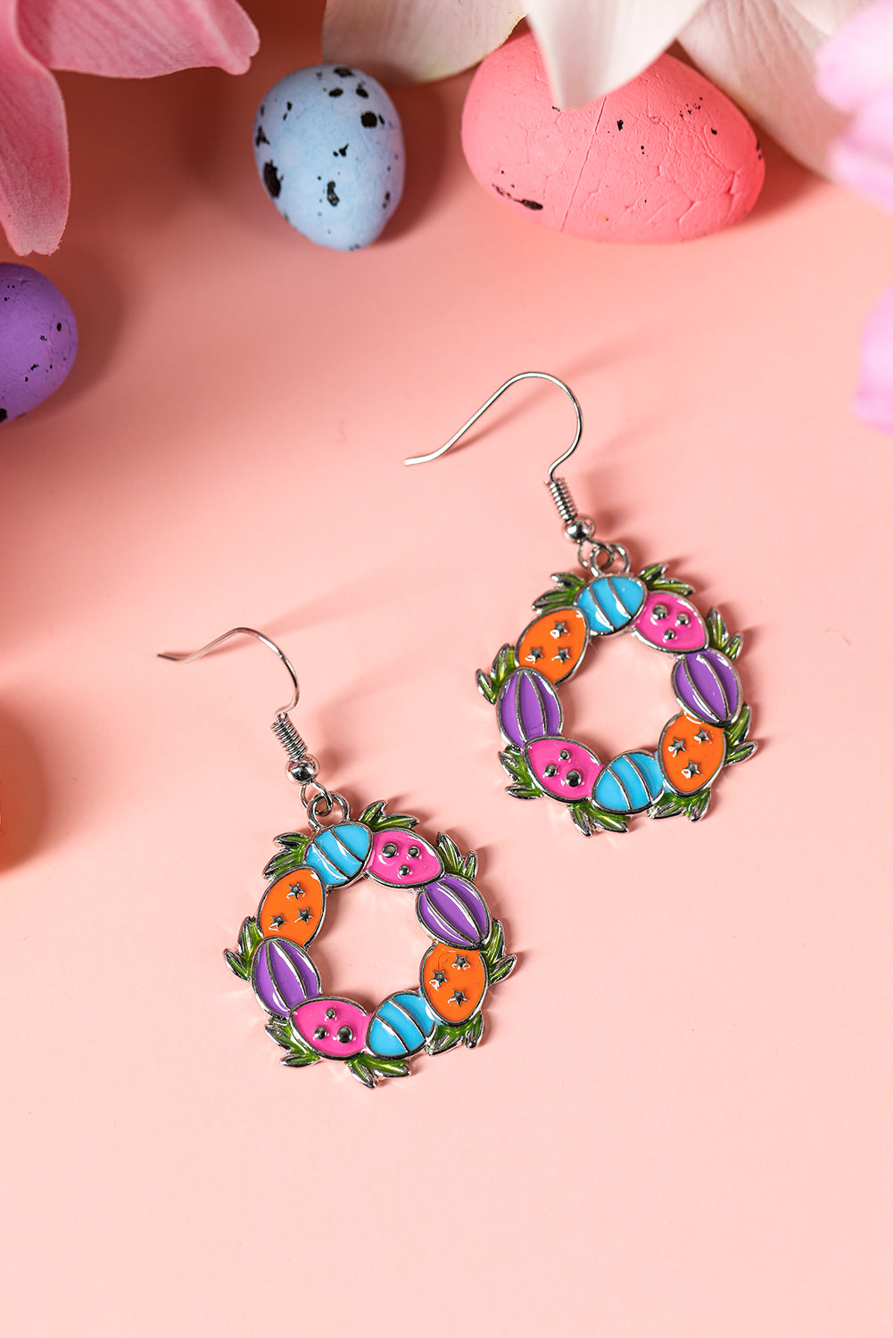 Boucles d'oreilles créoles florales à motif d'œufs de Pâques