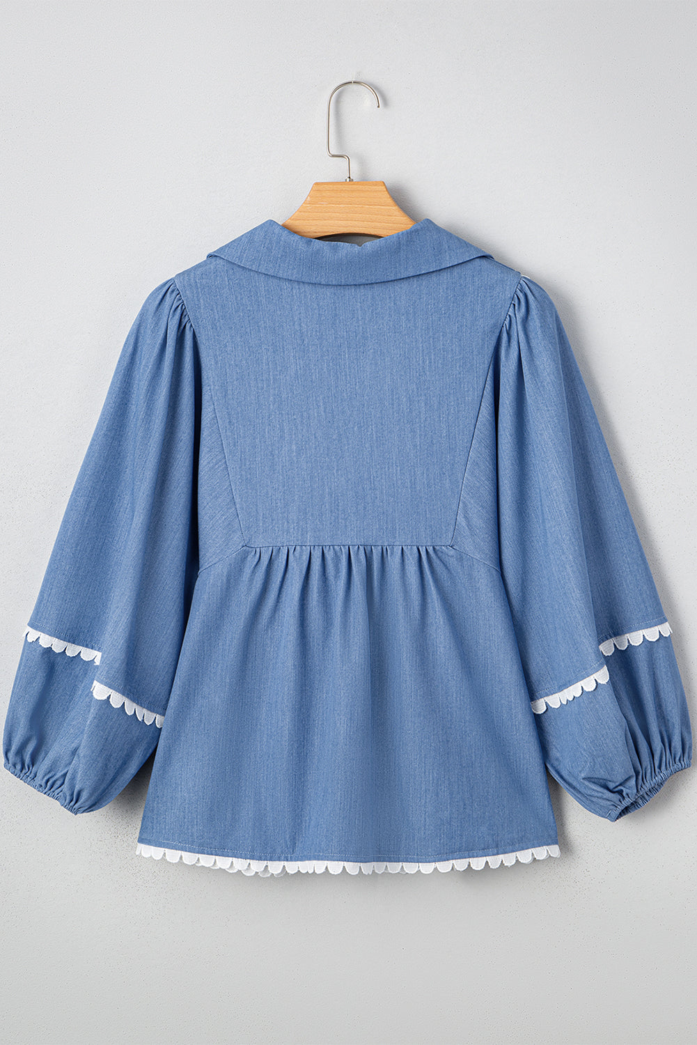 Lace Ric Rac 3/4 Puff Sleeve Collared Babydoll Blouse