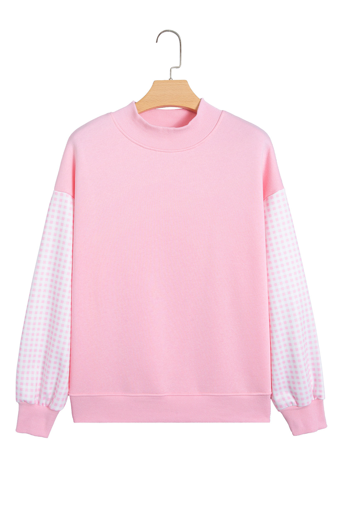 Pink Plaid Sleeve Colorblock Loose Tunic Sweatshirt