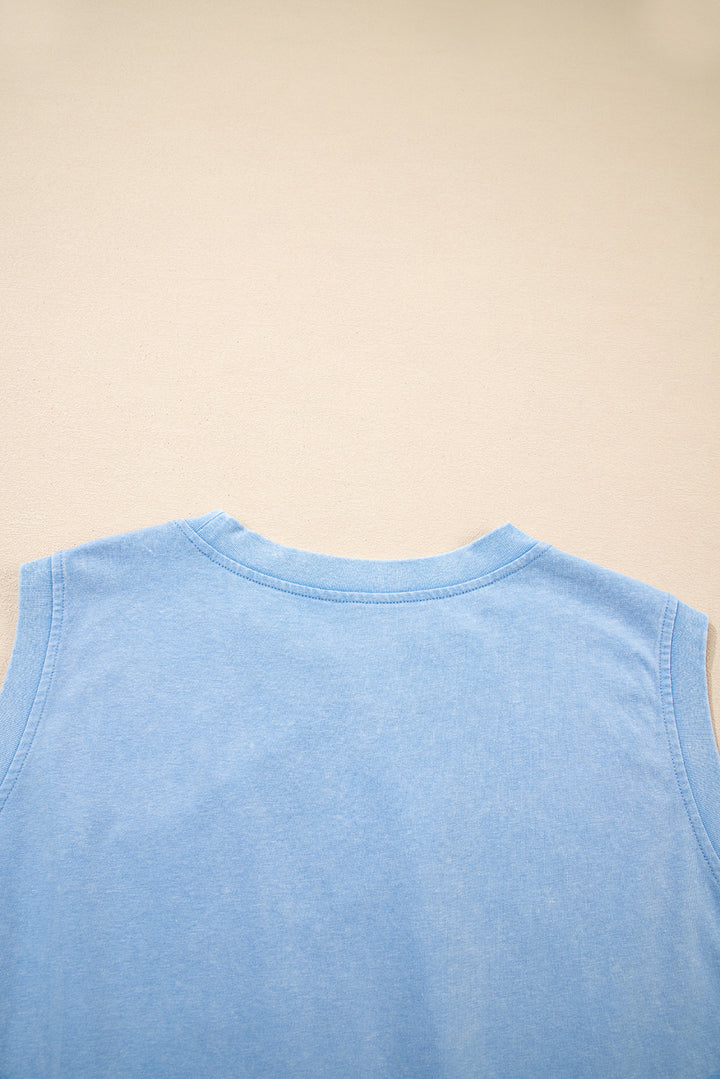 Myosotis Washed Sleeveless Top Split Skort Cotton 2pcs Outfit