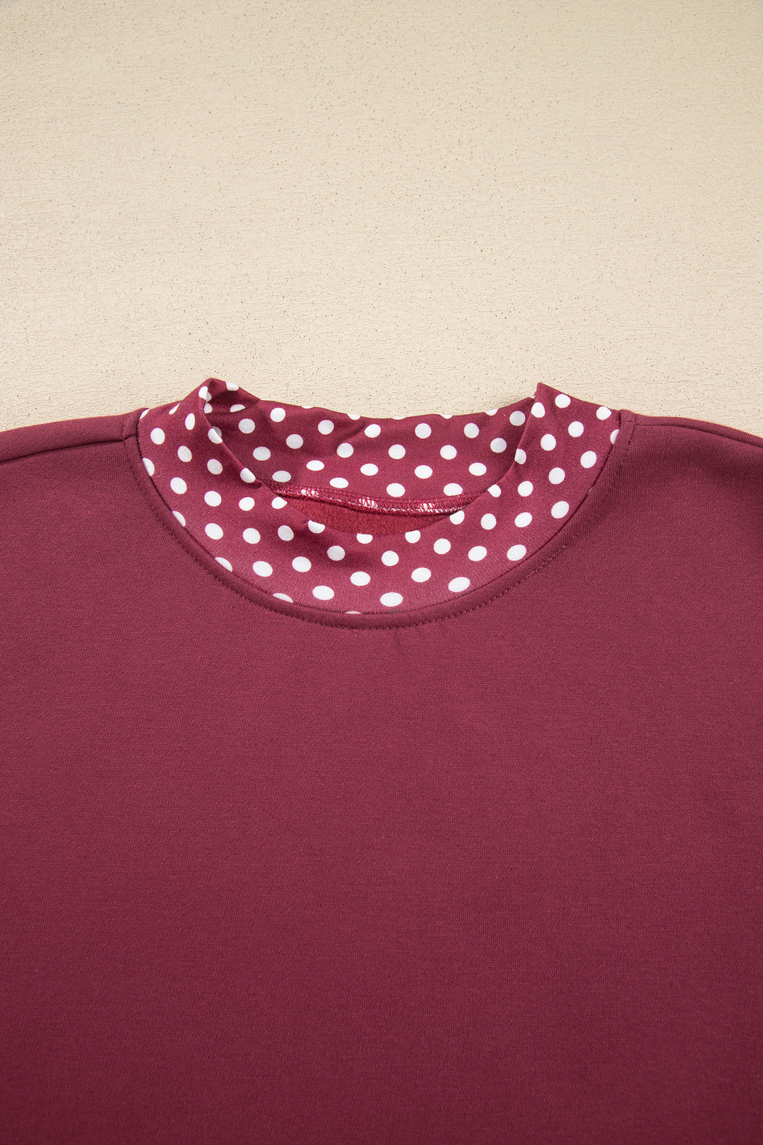 Burgundy Colorblock Polka Dot Contrast Trim Oversized Sweatshirt