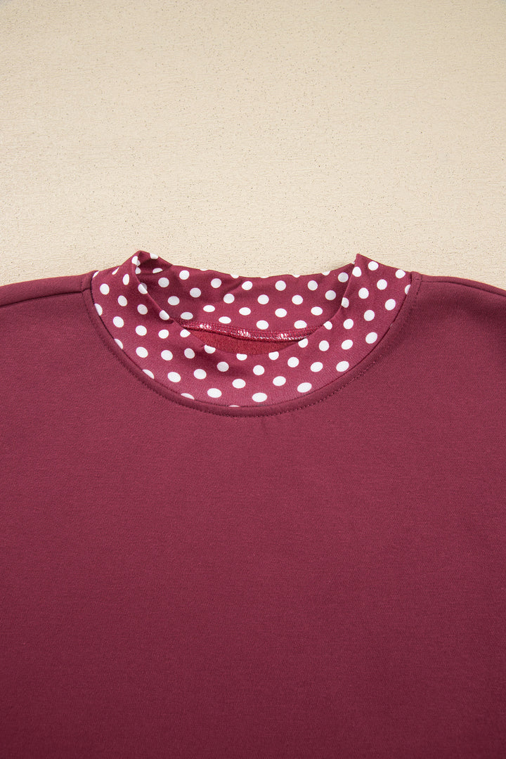 Burgundy Colorblock Polka Dot Contrast Trim Oversized Sweatshirt